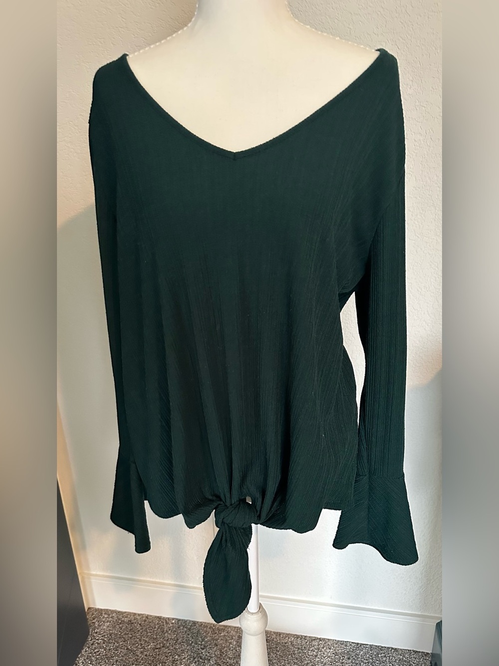 Women's Deep Teal V-Neck Tie-Front Blouse